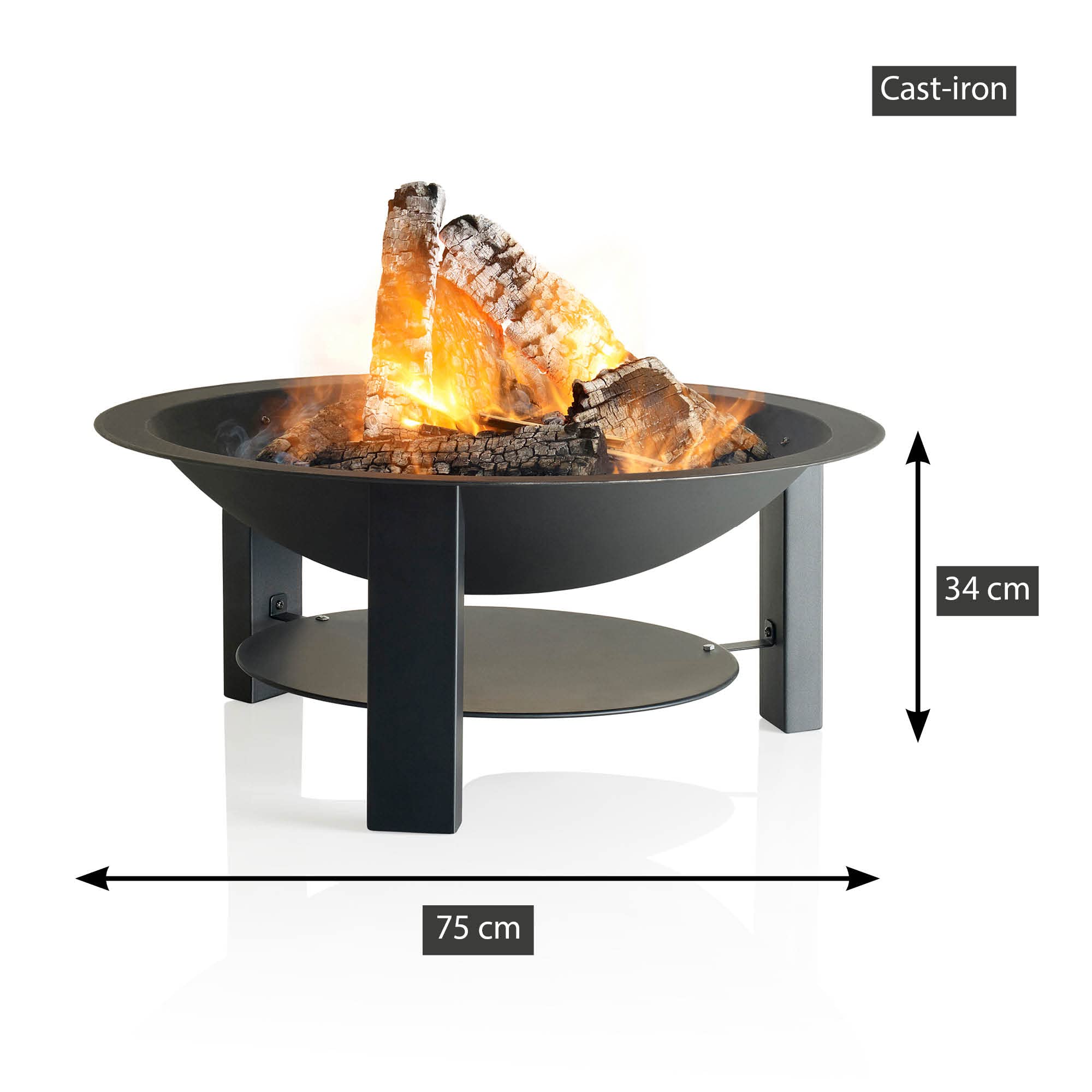 Barbecook Modern 75 Garden Fire Pit, Iron Fire Pit for Wood Fire
