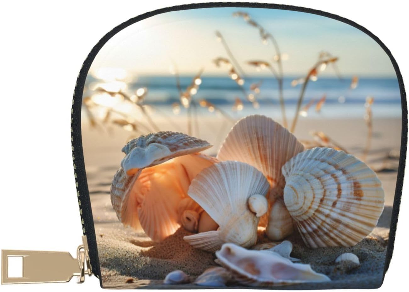 Starfish Shell print Wallet Credit Cards Holder Business Card Case for Men Women Compact Size for Adults