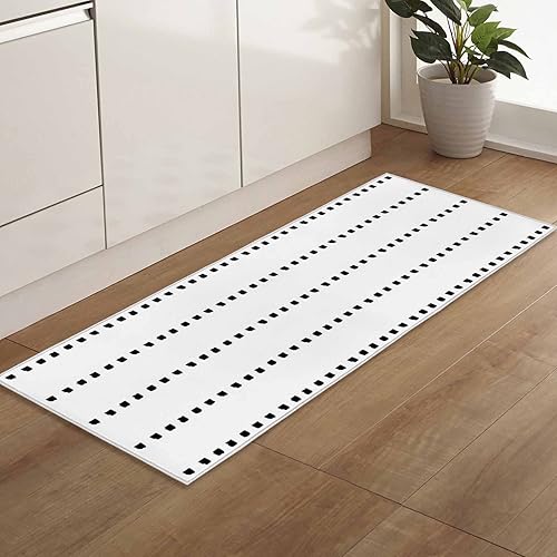 Tapete bohemio para puerta de entrada interior, antideslizante, de bienvenida, con lunares geométricos en blanco y negro, lavable, absorbente, para