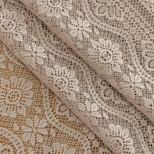 Image of MYSKY HOME Lace French Door Curtains 40 inch Long 2 Panels Boho Sheer Floral Curtains for Door Window Scalloped Doorway Sidelight Curtains Come with 2 Matching Tie-Backs, 26 inch Wide Each Panel, Brown