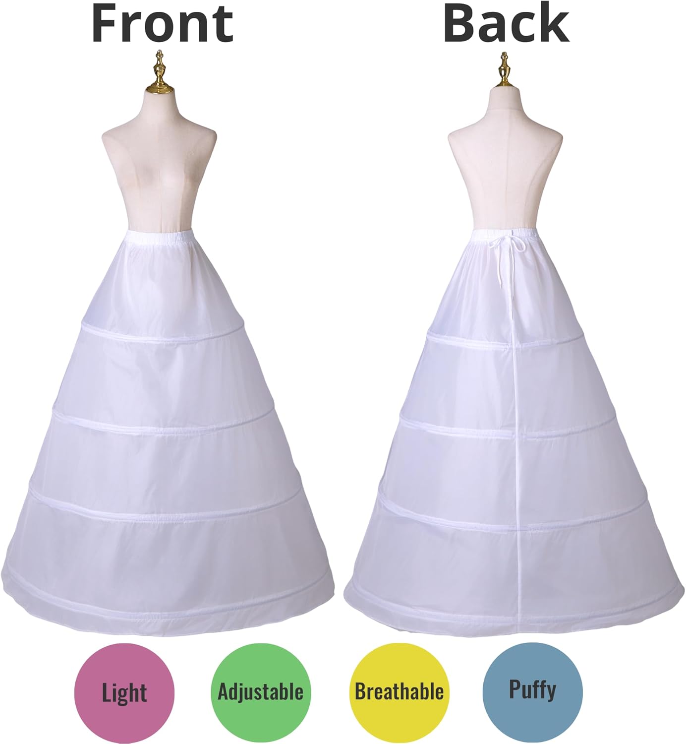 LSSAWZH Women 4 Hoop Crinoline Petticoat A-Line Underskirt, Floor Length Petticoat Slip for Ball Gown, Wedding Bridal Dress - Image 3