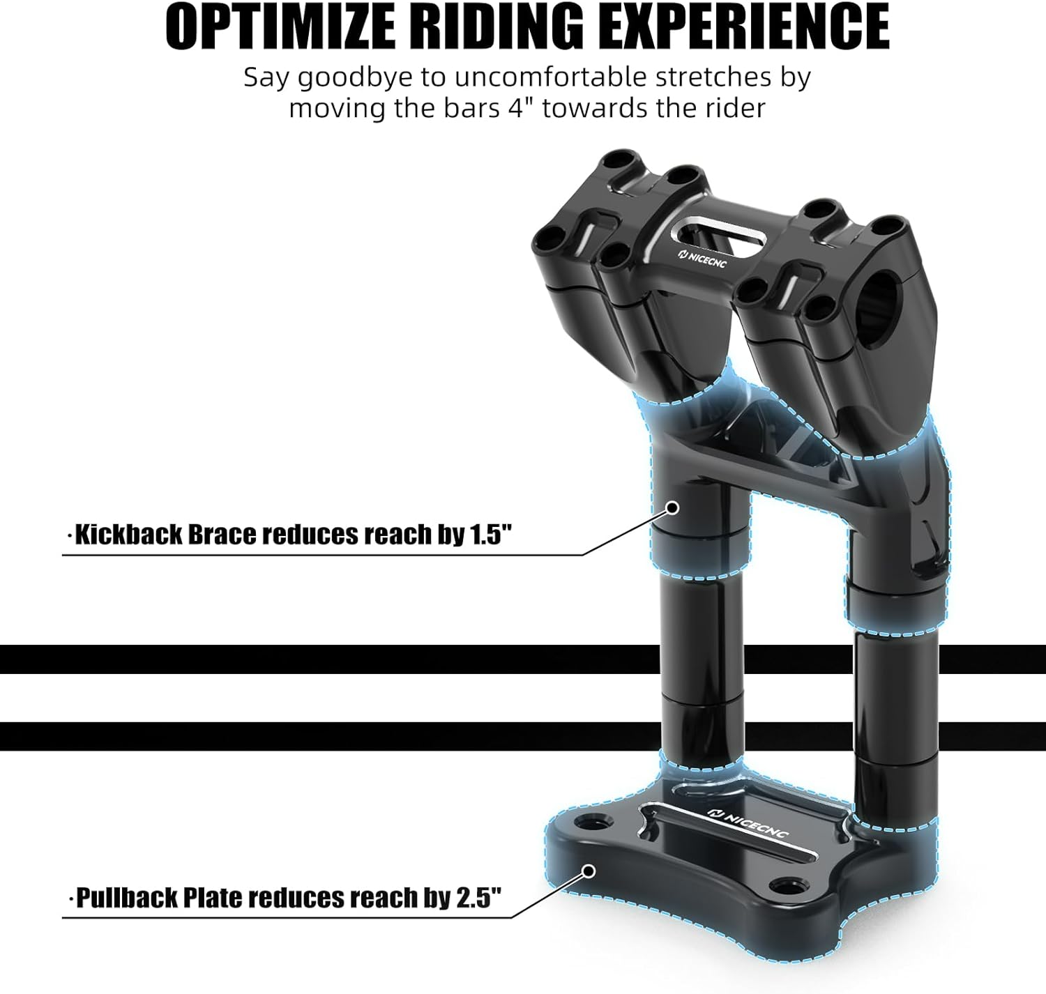 NICECNC 9" Kickback Post for 1-inch Handlebars Black Compatible with Harley Electra Glide Standard FLHT 2010-2024, Street Glide FLHX 2006-2024, CVO Tri Glide FLHTCUTGSE 2020-2024, See Fit
