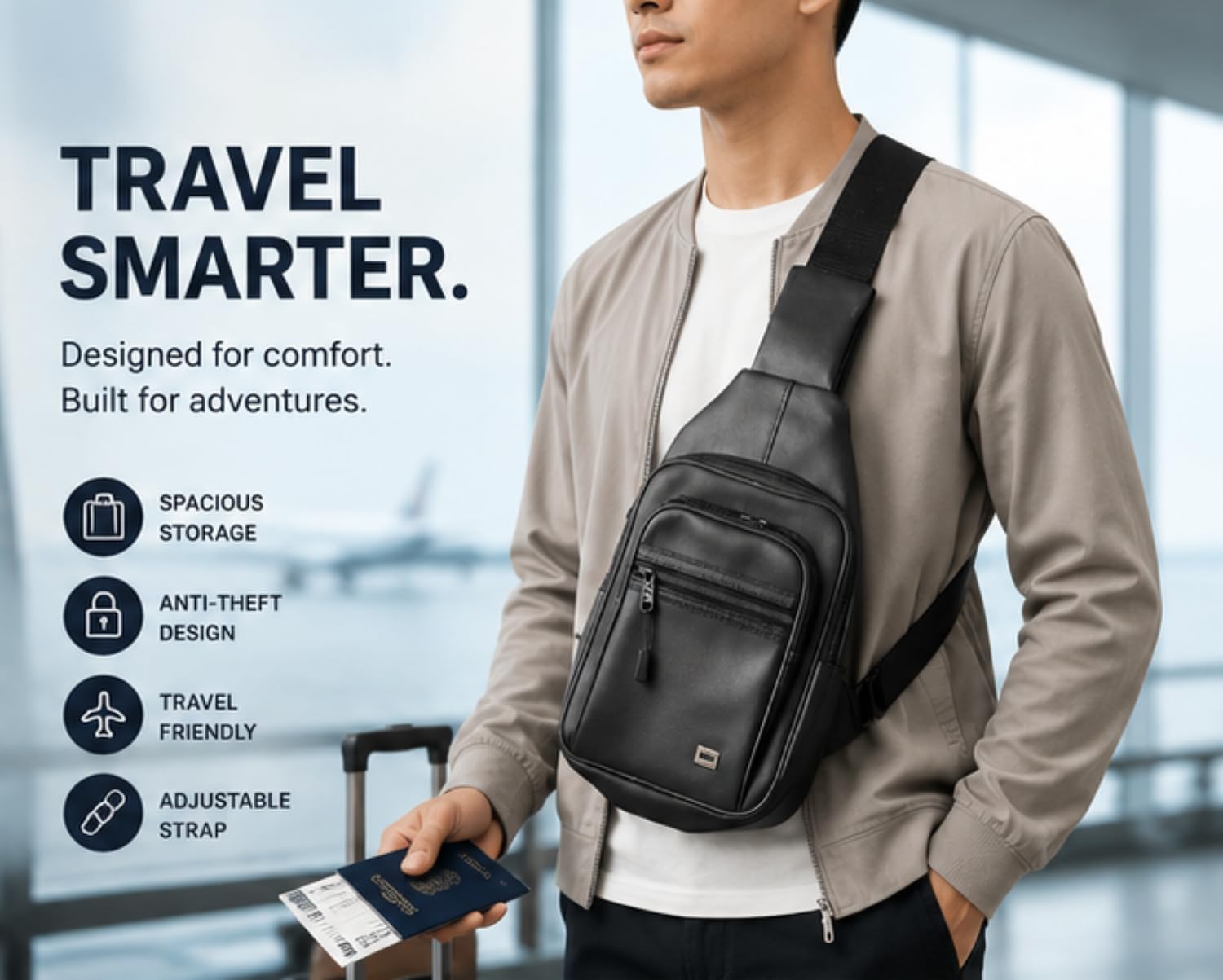 Crossbody Bag Small Sling Bag For Men Faux Leather Bag Man Purse Slim Chest Backpack Shoulder Bag For Travel Hiking