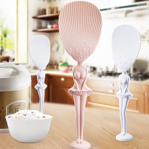 Miniatura 5 de Cabilock Paleta de arroz, 2 cucharas de arroz de plástico con mango divertido, figura de niña bailarina, cuchara de arroz antiadherente, novedad