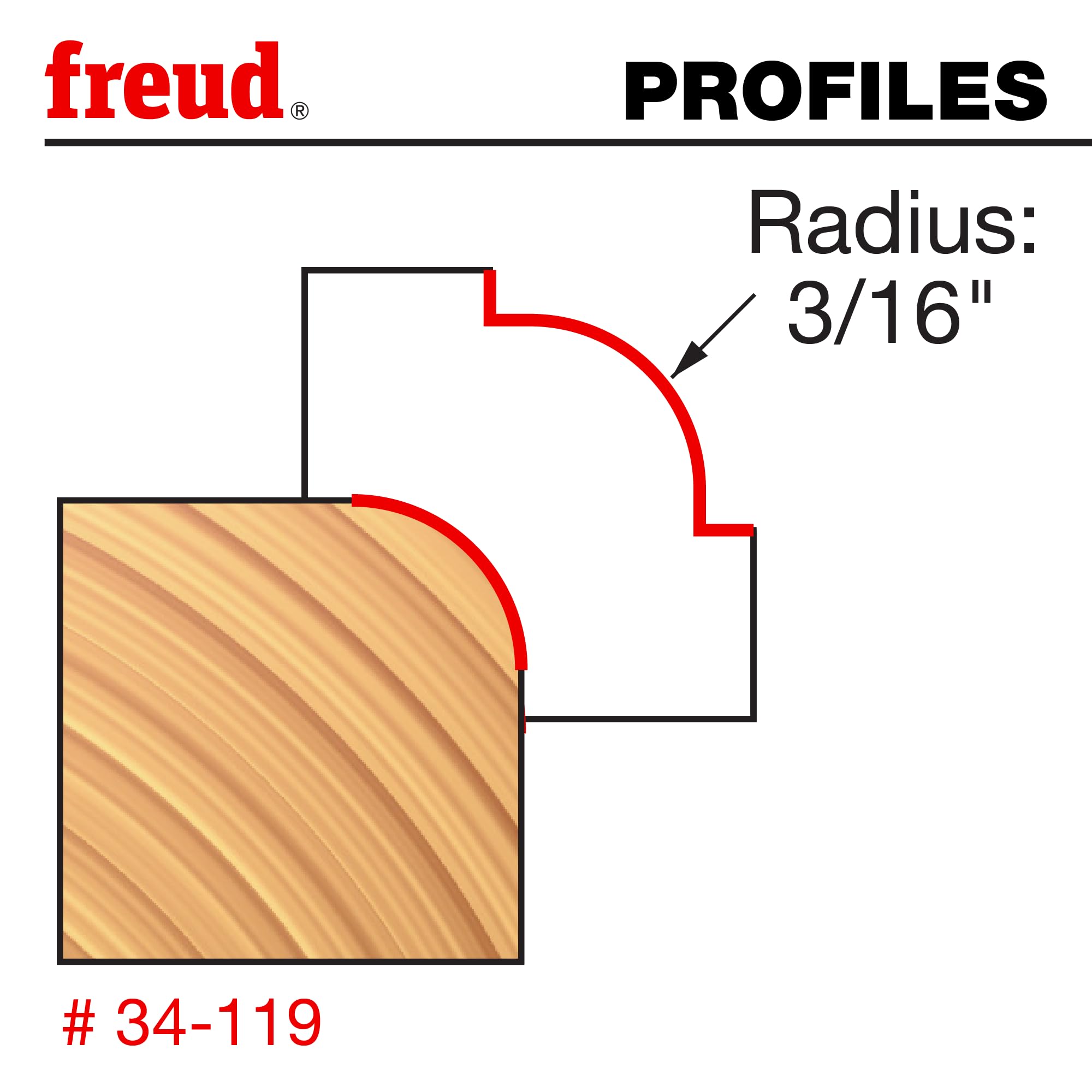 Freud 34-119 : Fraise à arrondir à rayon de 3/16" avec tige de 1,27 cm