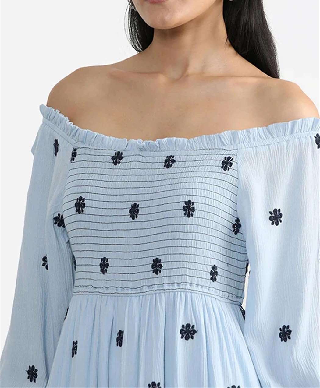 Vestidos bohemios florales para mujer, con estampado floral, manga larga, fruncido, sin espalda, vestido midi