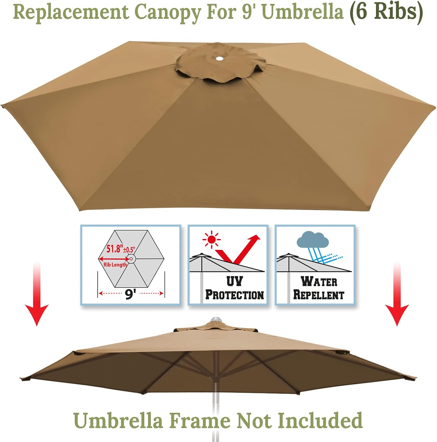BenefitUSA 9ft 6ribs Umbrella Canopy Cover Replacement Top Canopy for Patio Umbrella(Canopy Only)