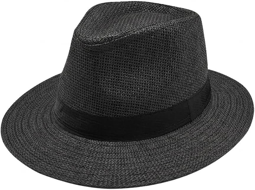 Panama Straw Fedora Hat Men Women Lightweight Breathable Summer Sun Hat 2.4in Brim UV Beach Travel Outdoor