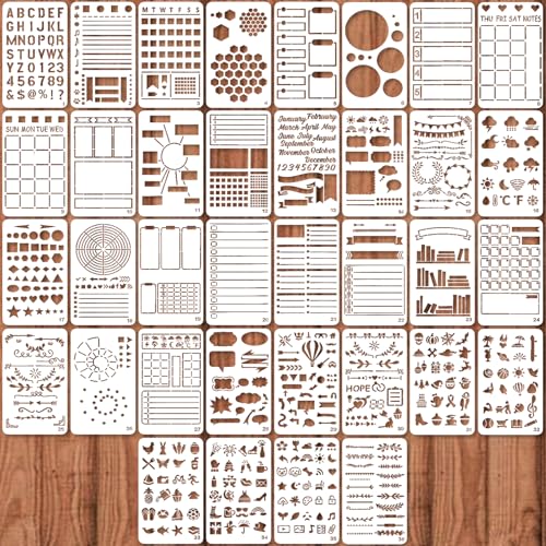 36pcs Journal Stencils for Bullet Journaling, DIY Planner 4x7 Inch