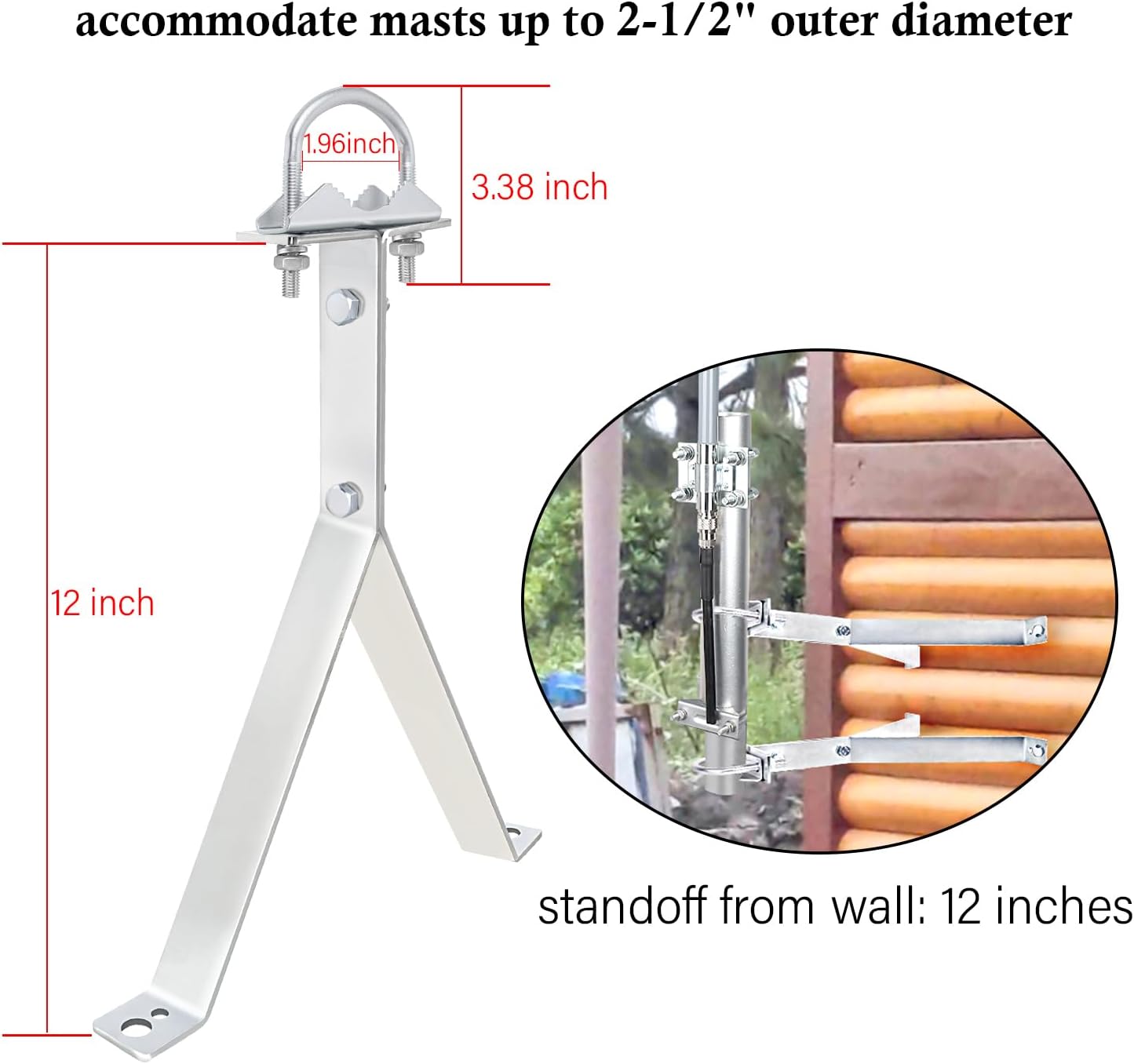 XRDS-RF Antenna Wall Mount 12 Inch Heavy-Duty Stand Off Wall Mast Mount Windproof Antenna Mounting Bracket (2-Leg + 2-Leg) - Image 4