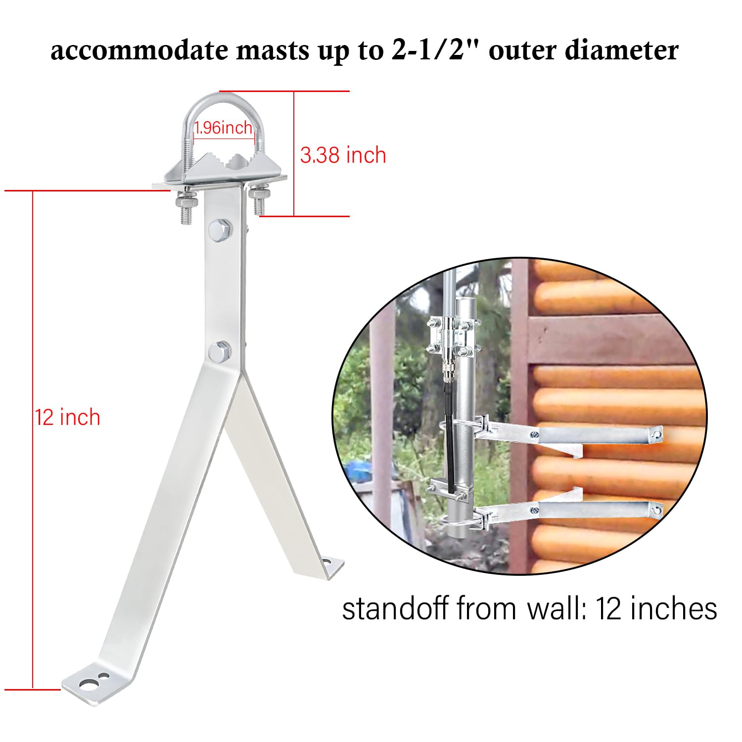 XRDS-RF - Soporte de pared para antena de 12 pulgadas, resistente al viento, soporte de montaje de antena (2 patas + 2 patas)