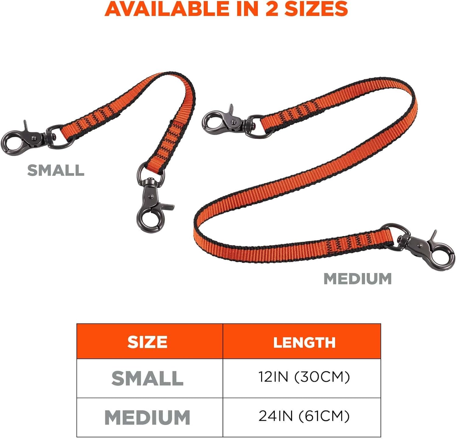 Ergodyne Squids 3153 Nylon Web Tool Tether, 24 inch Lanyard - Dual Trigger Hook Attachment Ends, 5 lbs