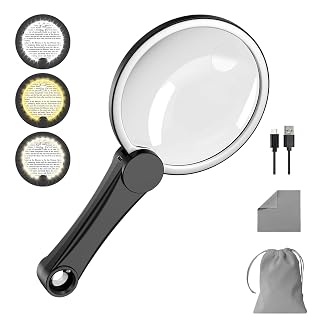 10X 20X 45X Large Magnifying Glass with Light, 5.2" Dimmable Handheld Magnifier with 49 LED and 3 Light Modes, Rechargeable Lighted Magnifying Glasses for Seniors Reading Books Close Work Coin - Amazon product rated Grade A