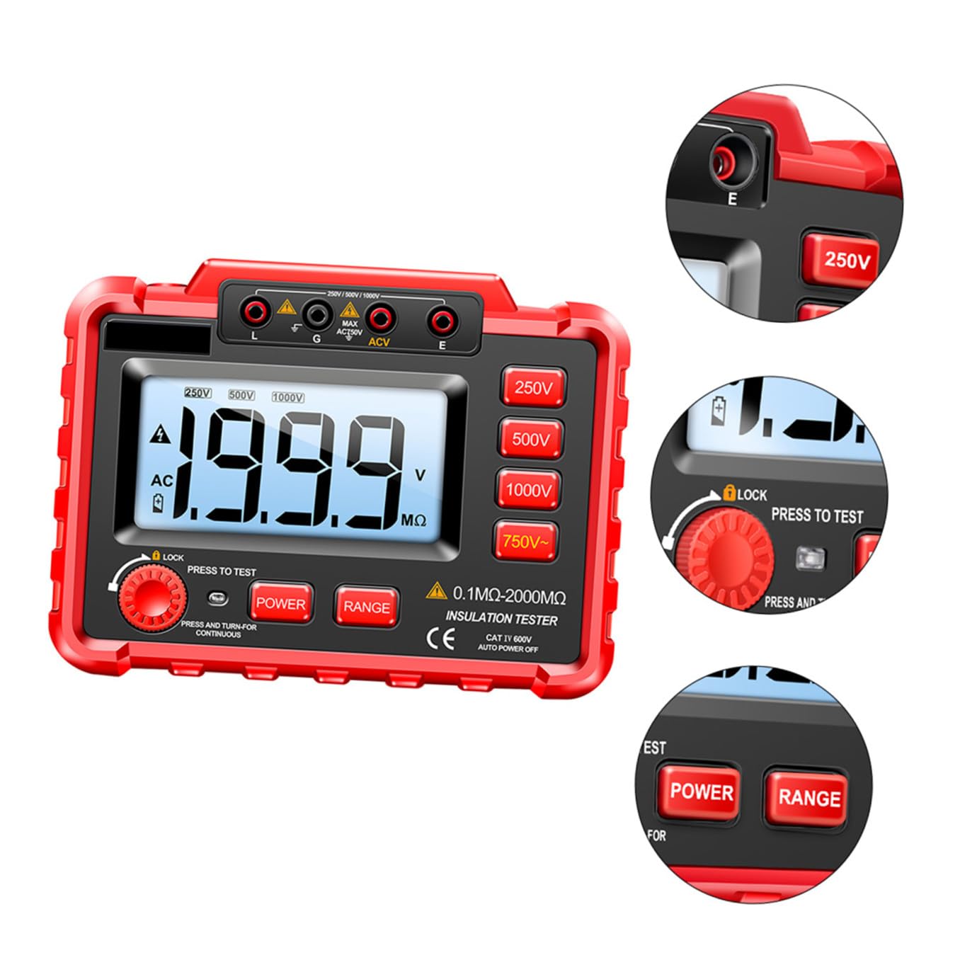 1Set Digital Megohmmeter Insulation Tester with LCD Backlight Selectable Output for Electrical Equipment Maintenance and Testing Compact Design for Easy