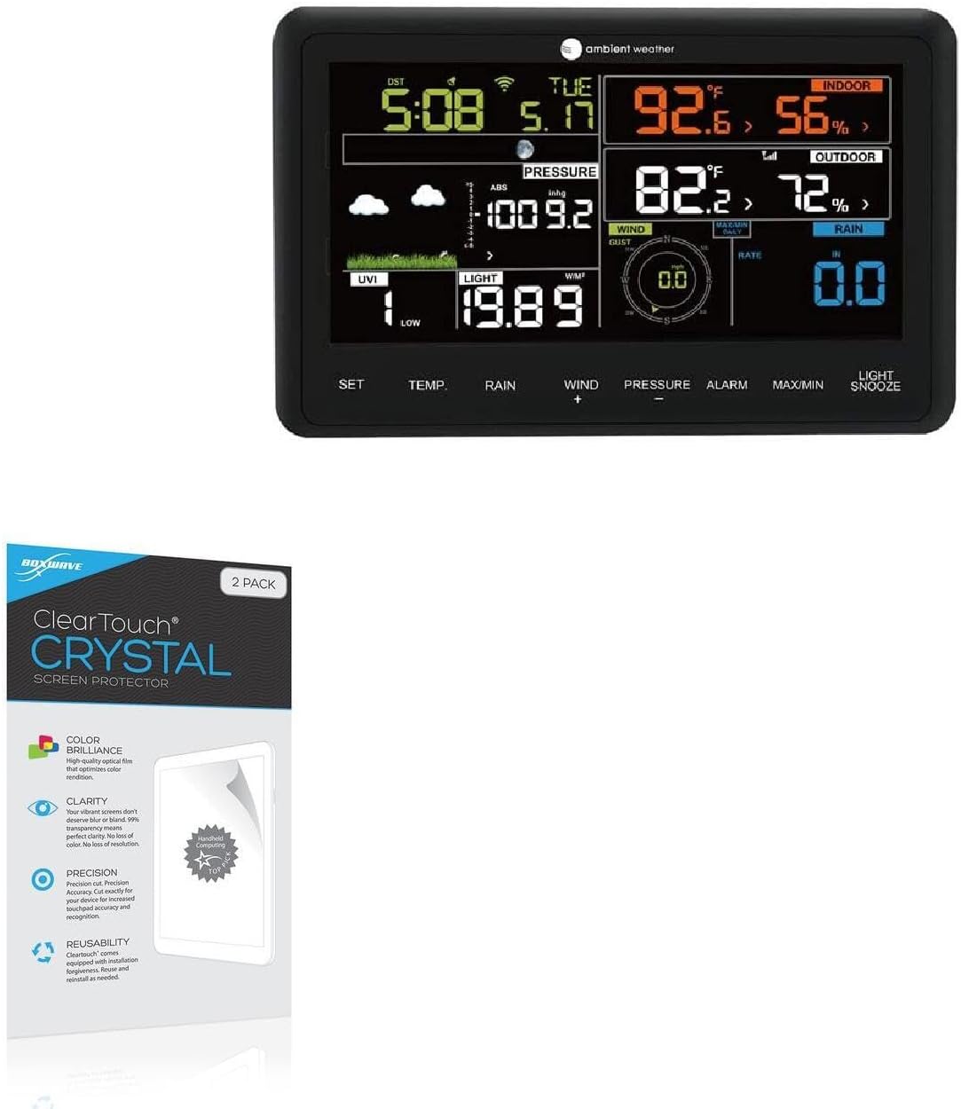 BoxWave Screen Protector Compatible with Ambient Smart Weather Station (WS-2902A) - ClearTouch Crystal (2-Pack), HD Film Skin - Shields from Scratches