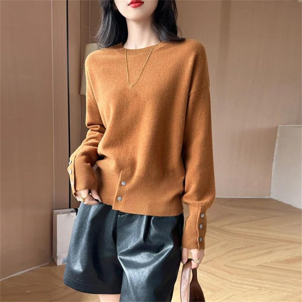 Sweter Damski Wełniany Z Okrągłym Dekoltem, Ciepły, Długi Rękaw, Duży Rozmiar, Swobodny, Jesienno-Zimowy-49-Medium