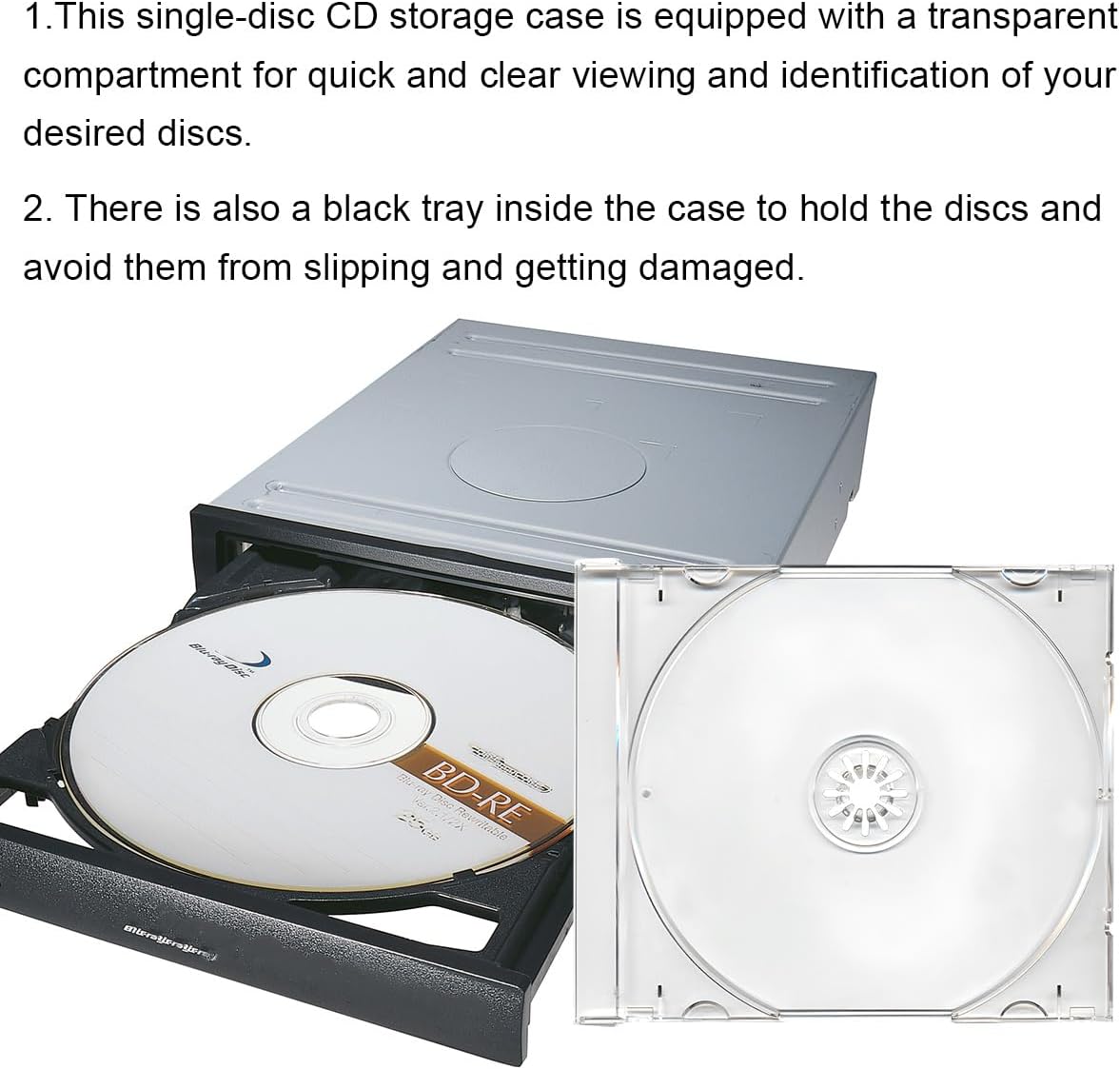6 PCS Standard Single Clear CD Jewel Case, 10 mm Slim CD Storage Box with Assembled Black Tray, Durable Plastic CD DVD Cover for Protection Replacement, Car Accessories (Transparent)