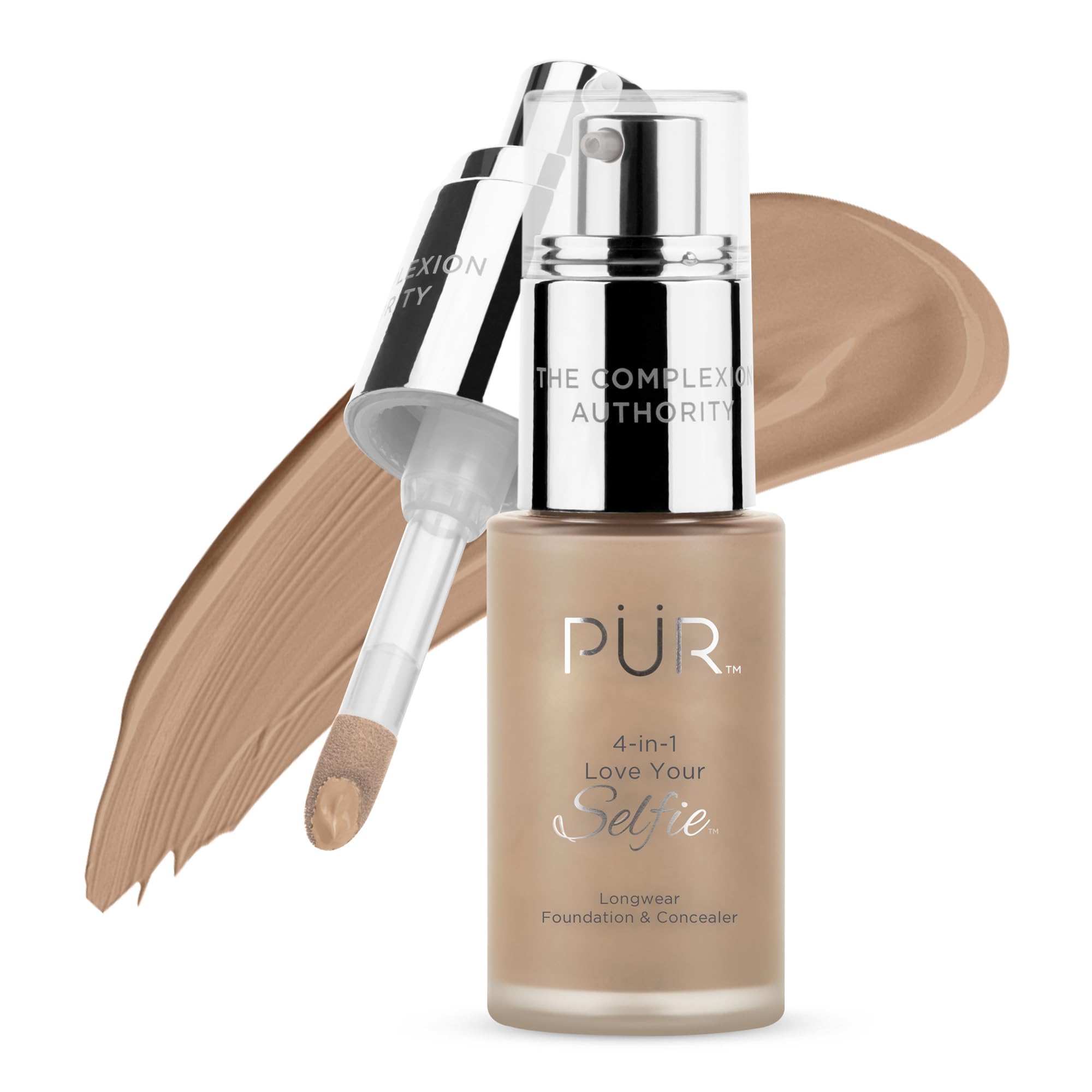 PÜR MINERALS 4-in-1 Love Your Selfie Longwear Foundation & Concealer Full Coverage Liquid Foundation, Hydrating Formula, Cruelty Free