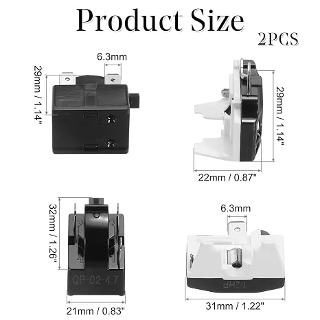 Refrigerators PTC Starter Relay 3 Pin 4.7 Ohm Overload Protector 1/2HP for Fridges Beverage Freezers