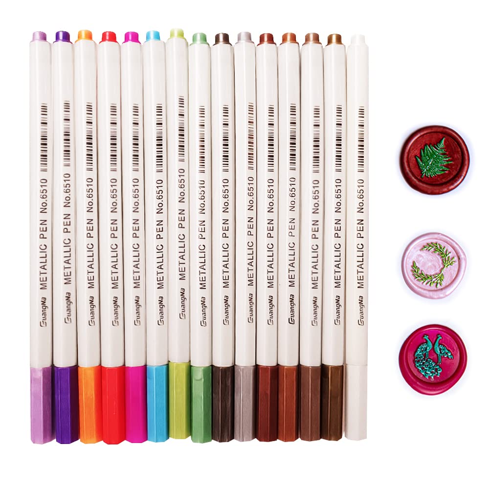 Wax Seal Pen, ANBOSE 15 PCS Metallic Marker Color Pen for Decorating Sealing Wax, Premium Wax Pen for Wedding Envelope Wax Seal, Fit All Wax Seal Beads or Wax Seal Sticks