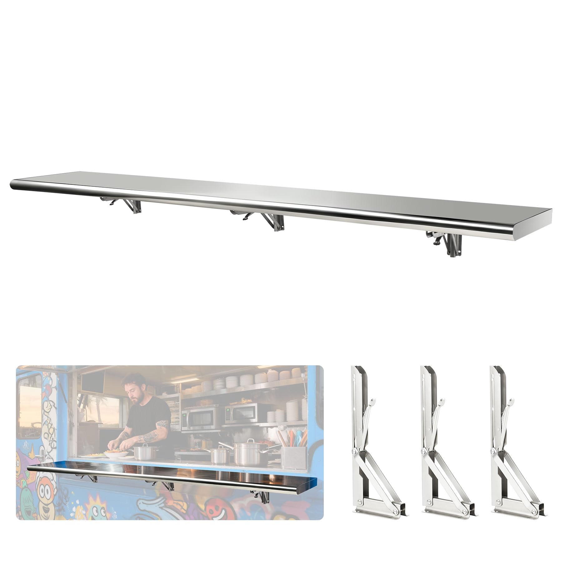 Photo 1 of Sidasu 70'' x 12'' Folding Concession Shelf, Stainless Steel Food Shelf