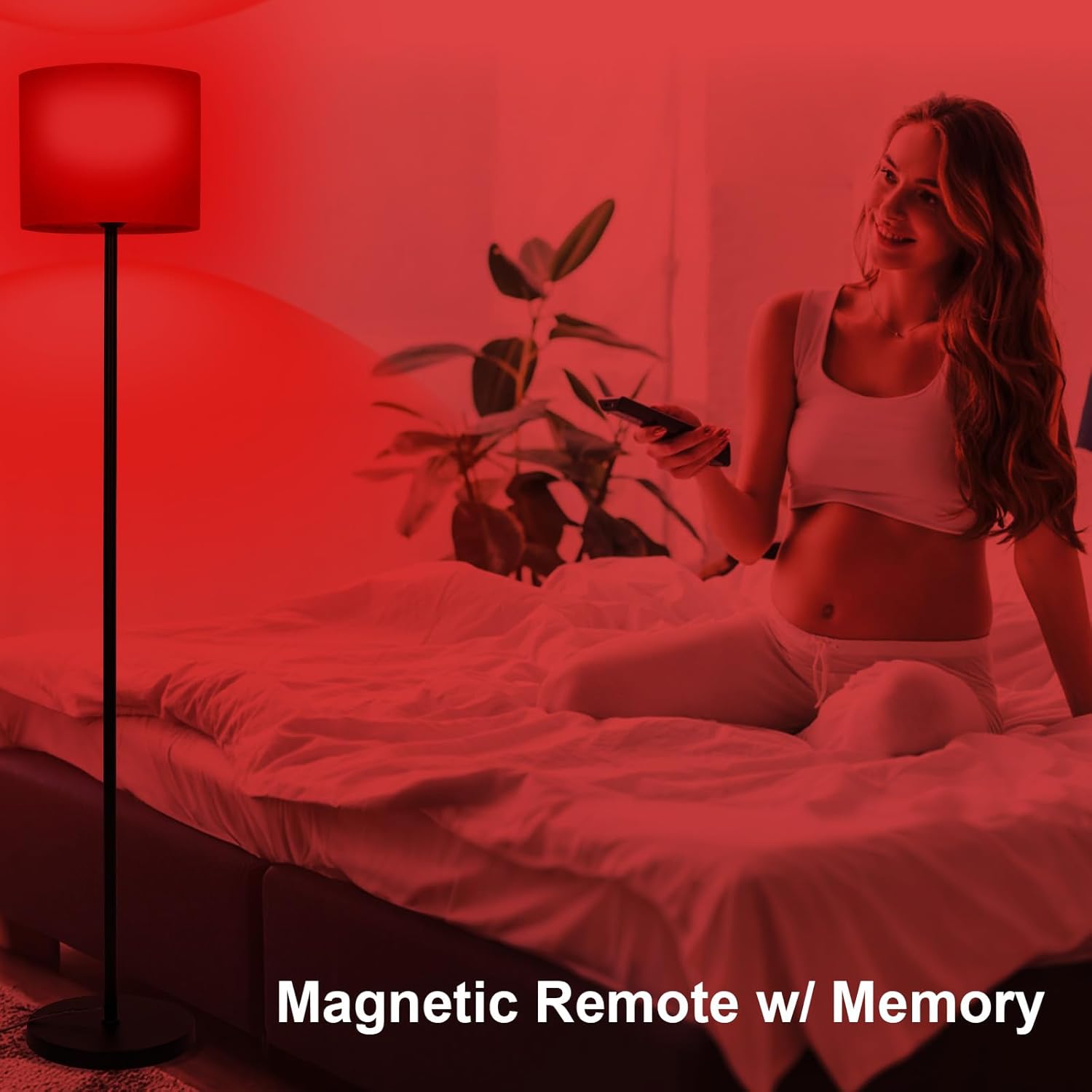 Floor Lamp with Red Light - 670nm Red Night Light for Sleep, 3CCT LED Standing Lamp with Remote, Dimmable Modern Floor Light with Timer and Memory, Sturdy Iron Base, Linen Shade, for Bedroom