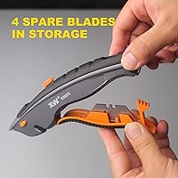 Vista 5 de XW Cuchillo utilitario de seguridad de doble sistema con auto-retráctil y 3 posiciones retráctil, cortador de caja resistente 2 en 1 con un total