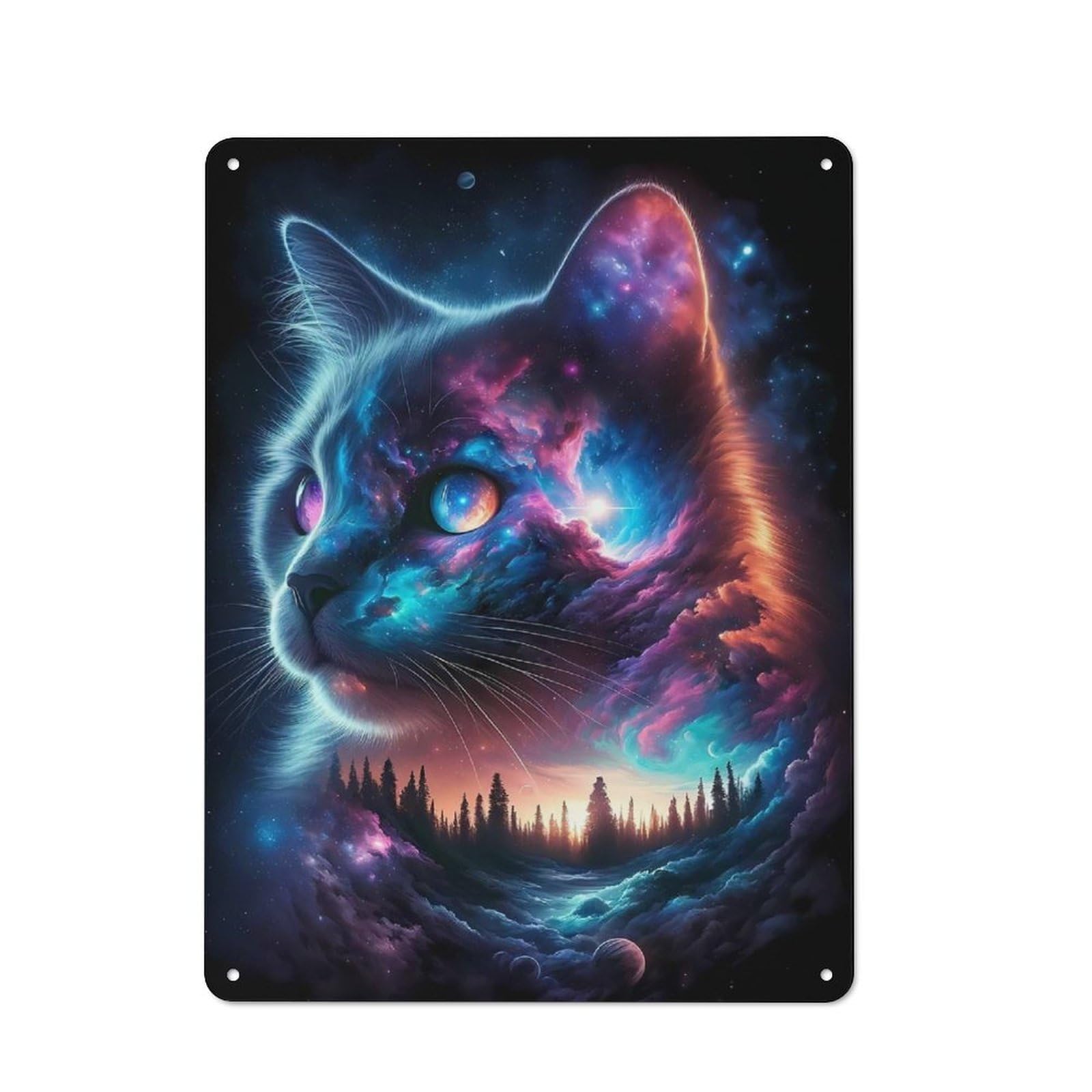 Cosmic Cat Decorative Metal Plaque, Bright Printed Design, for Washroom, Small Wall Space Or Hallway, 40x30cm