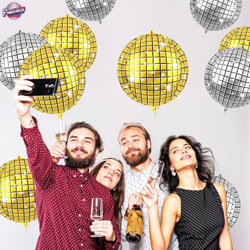 Image of 6pcs 22 Inch Gold Silver Disco Ball Balloons, Silver and Gold Big Disco Balloons, 4d Large Foil Aluminum Balloon For Birthday Baby Shower 70s 80s 90s Theme Party Wedding Engagement Graduation Decor