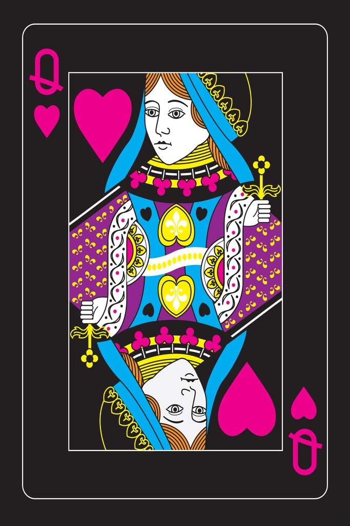 Queen of Hearts Playing Card Vintage Retro Poker Blackjack Casino Gambling Cool Psychedelic Trippy Hippie Decor UV Light Reactive Black Light Eco Blacklight Poster For Room