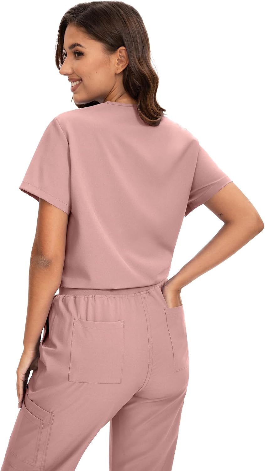Scrub for Women - 4-Way Stretch V-neck Top & Stretch Straight-Leg Medical Uniforms with Functional Pockets