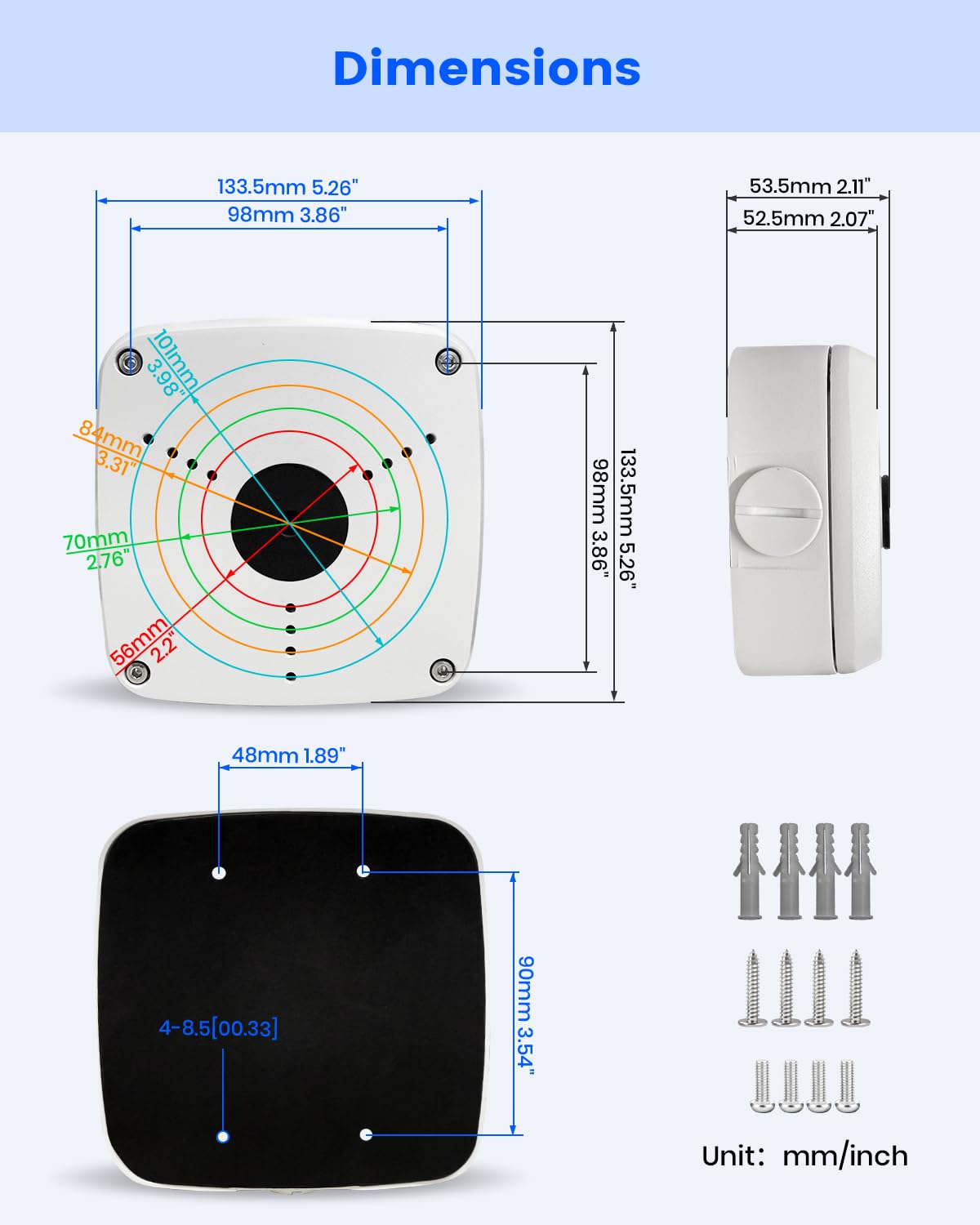 WE-PFA122 Boîte de jonction en aluminium pour caméras IP Dah Bullet, support de montage étanche avec dissimulation de câble, blanc (lot de 1)