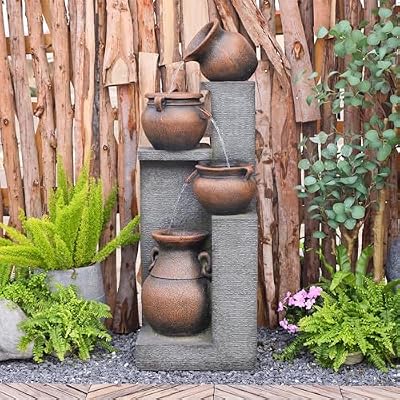 Bumilgar 53''H Water Fountain Outdoor Garden Fountain Large- 4 Tiered Cascading Bowls and Outdoor Fountains and Waterfalls with Lights for Garden, Patio, Backyard, Porch Home Art Decor