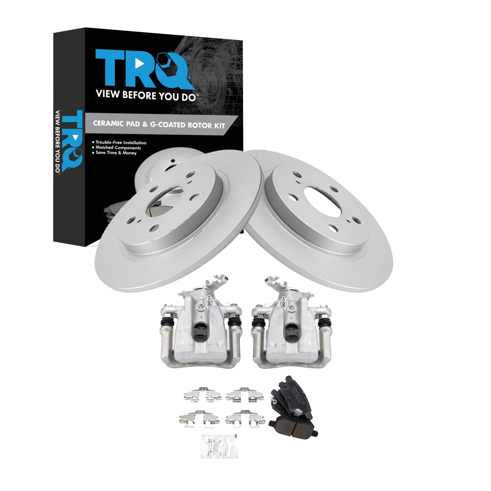 TRQ Brake Pad &amp; Rotor Kit Ceramic Premium G-Coated Compatible with 2009-2010 Pontiac Vibe 2009-2013 Toyota Matrix