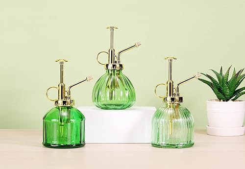 Miniatura 6 de Botella rociadora de vidrio para plantas, botella de rociador de agua de vidrio verde de 6.5 pulgadas con bomba superior dorada, regadera pequeña,