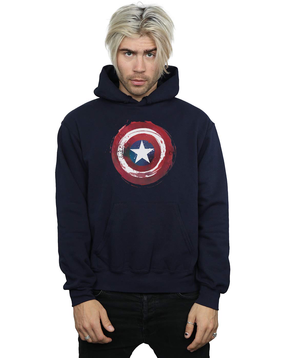 Absolute Cult Men's Navy Blue Marvel Captain America Splatter Shield Hoodie XXXX-Large