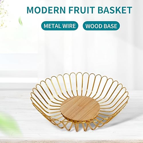 Miniatura 2 de Cesta de frutas dorada de alambre de metal, cuenco de frutas para encimera de cocina, soporte grande para servir limón, plátano, cebolla, soporte de