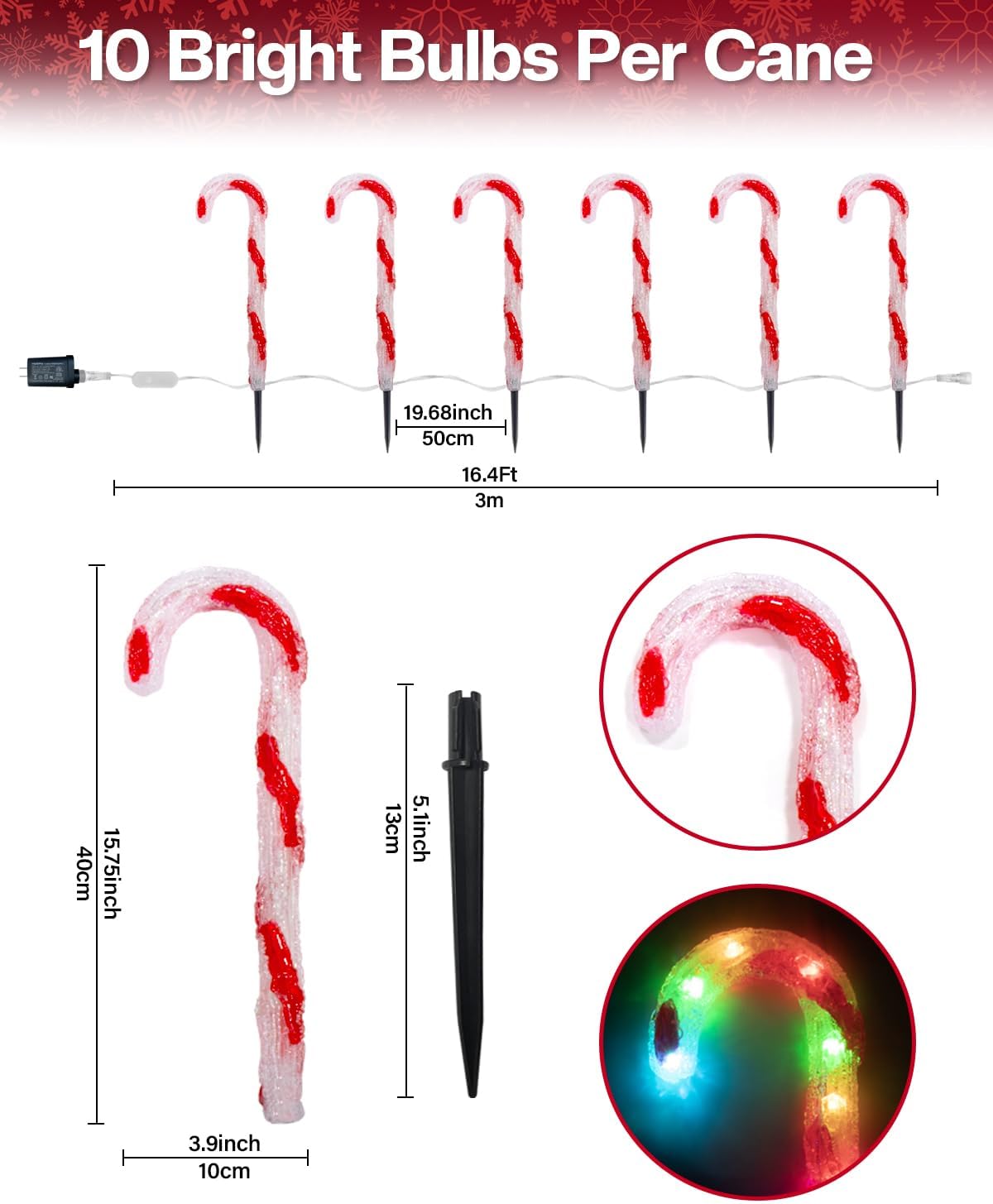 FREECUBE 6 Pack Smart Candy Cane Pathway Lights with App Remote Control Music Sync Color Changing Candy Cane Lights Plug in Dimmable Multicolor Light Up Candy Canes for Walkway