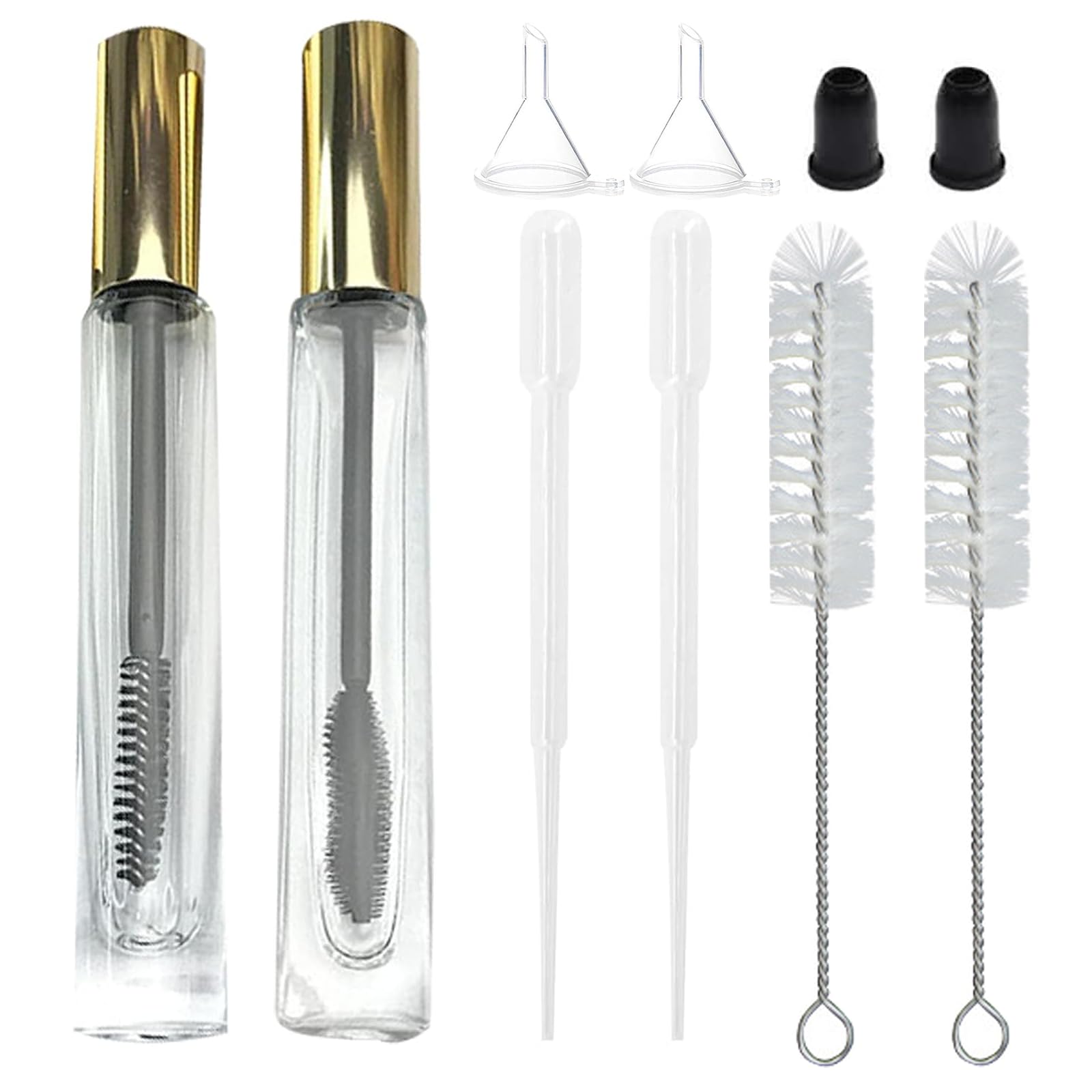 fupah Empty Mascara Tube and Wand Glass, Empty Lip Gloss Tubes with Mascara Wands, Refillable Empty Makeup Containers Clear Mascara Tube, Empty Eyelash Cream Container Bottle (A+B)