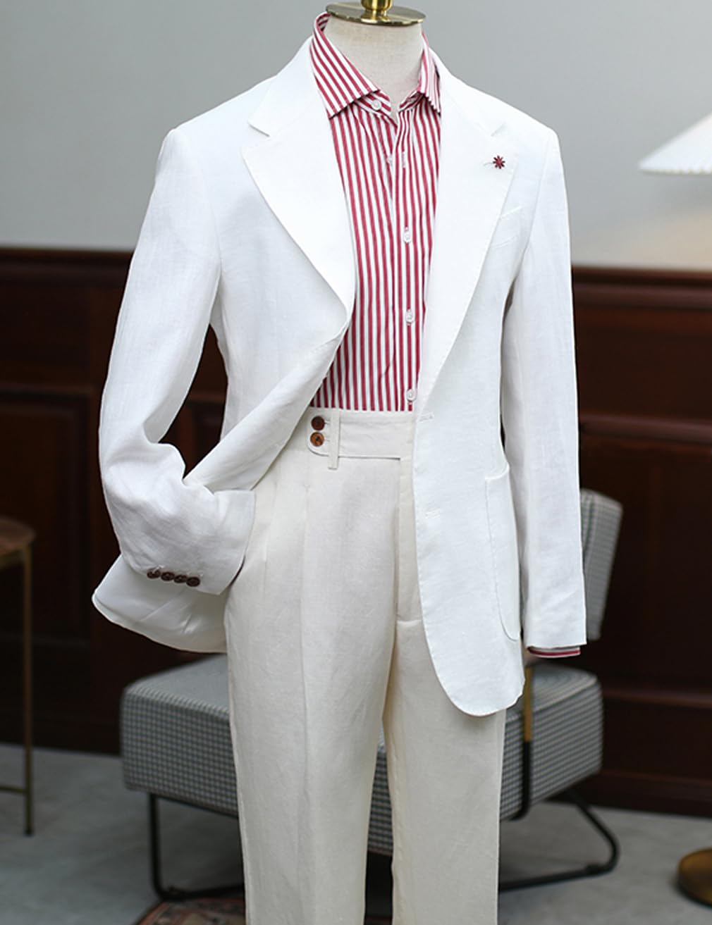 Giacca da uomo in lino, monopetto, casual, smoking, risvolto, leggero, sportivo, per matrimoni