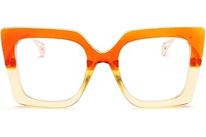 Oversized Cat Eye Blue Light Blocking Glasses for Women with Fashion Big Orange Frame