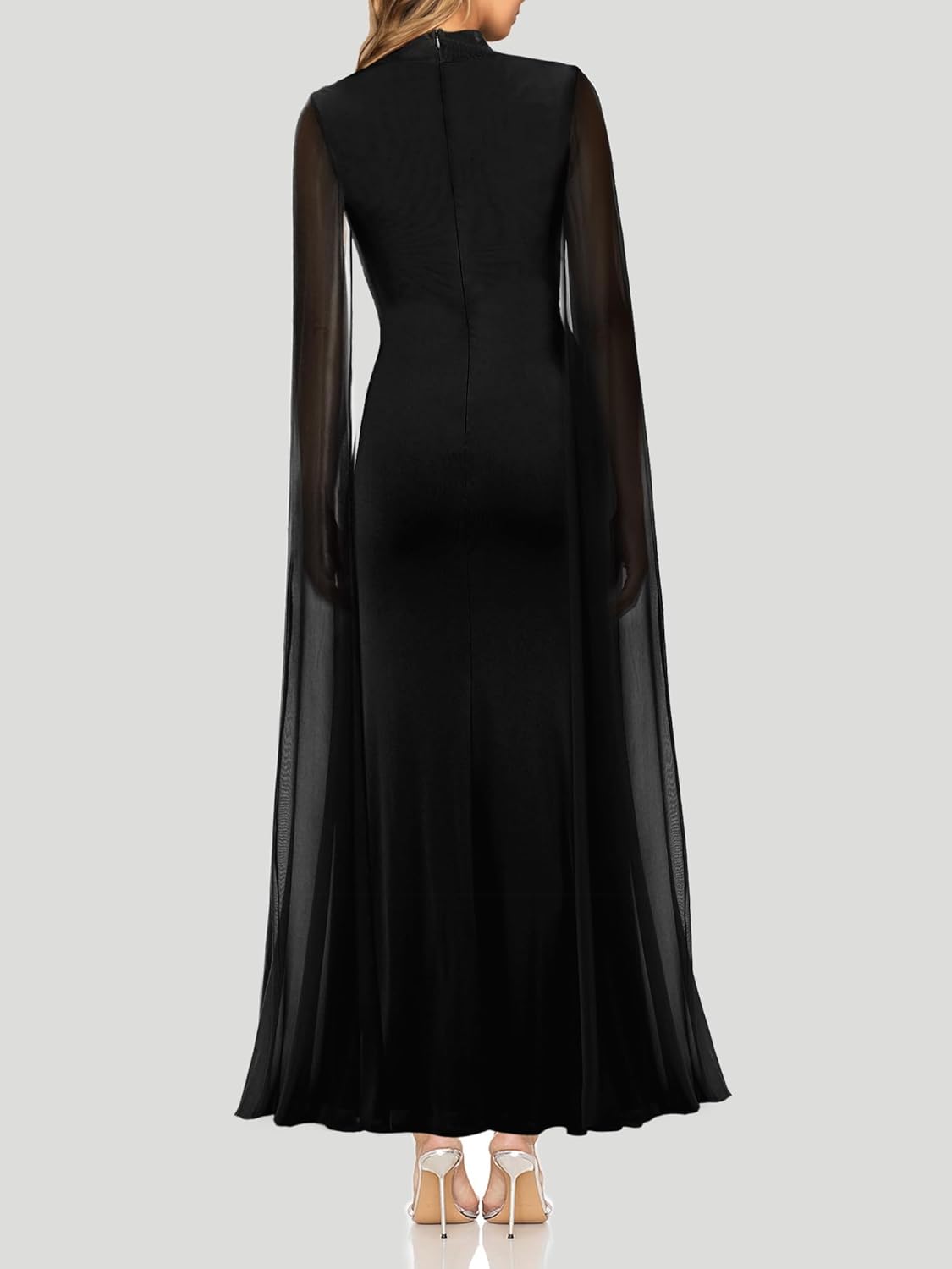 Lrady Women's Wedding Guest Dress Evening Gowns High Neck Formal Cocktail Party Maxi Bodycon Dresses with Cape Sleeve - Image 2