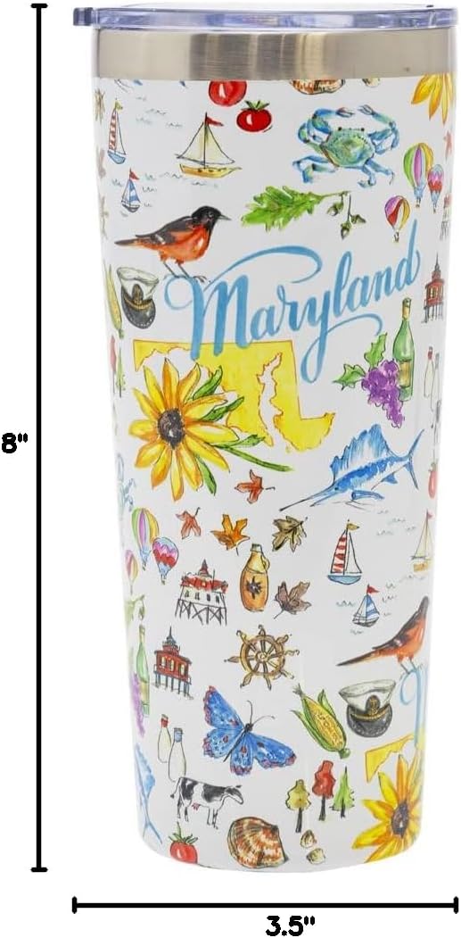 Boston International Rosanne Beck State Collection Stainless Steel Travel Tumbler with Lid, 22-Ounces, Maryland