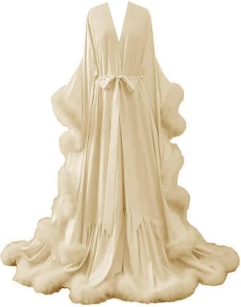 yinyyinhs Womens Sexy Feather Bridal Robes Silk Satin Long Nightgown Bathrobe Sleepwear Maternity Robe for Photoshoot