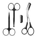 Eyebrow Scissors with Comb, KAJUDA Facial Hair Small Grooming Scissors For Men Women - Eyebrow Trimmer Scissor for Eyebrows, Nose Hair, Mustache, Beard, Eyelash - 3PCS Black