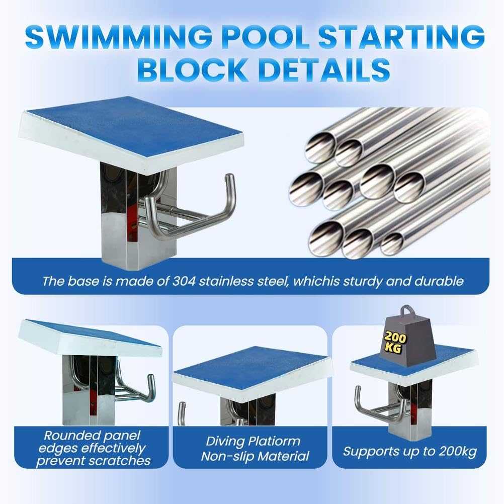 Blocco di partenza per piscina, piattaforma di salto per piscina in acciaio inossidabile 304 con superficie antiscivolo e base resistente, per competizioni e allenamento piscine interne ed esterne