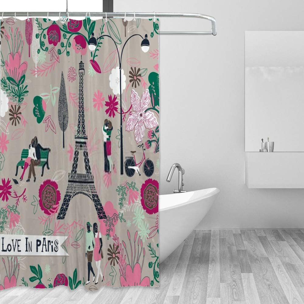 Rideau de douche imperméable polyester 60x72 motif Paris salle de bain