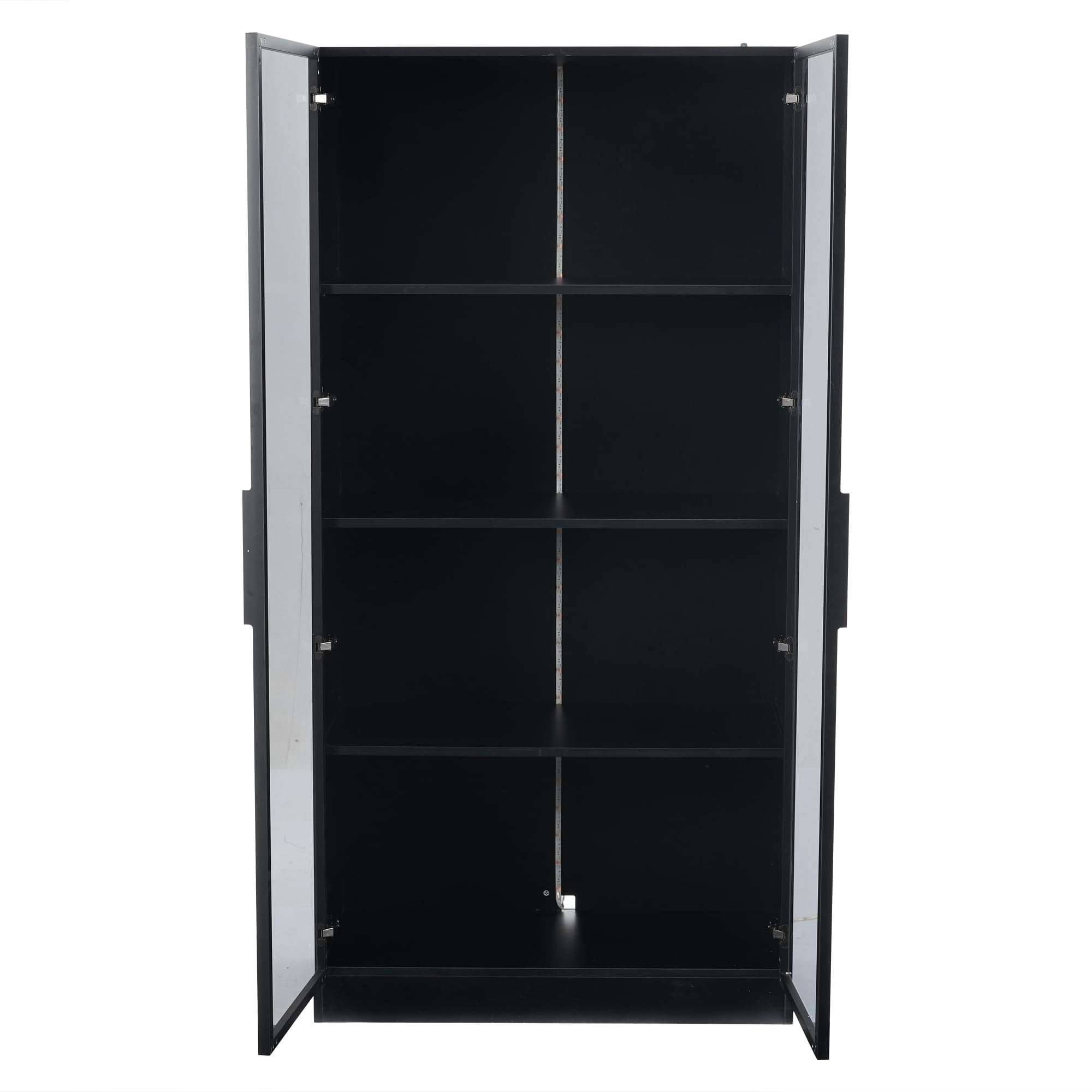 Kebnor Vitrina de cristal con aplicación de iluminación LED, vitrina de doble puerta con estantes móviles, 80 x 40 x 160 cm, armario alto para salón, vitrina de pie, armario de baño