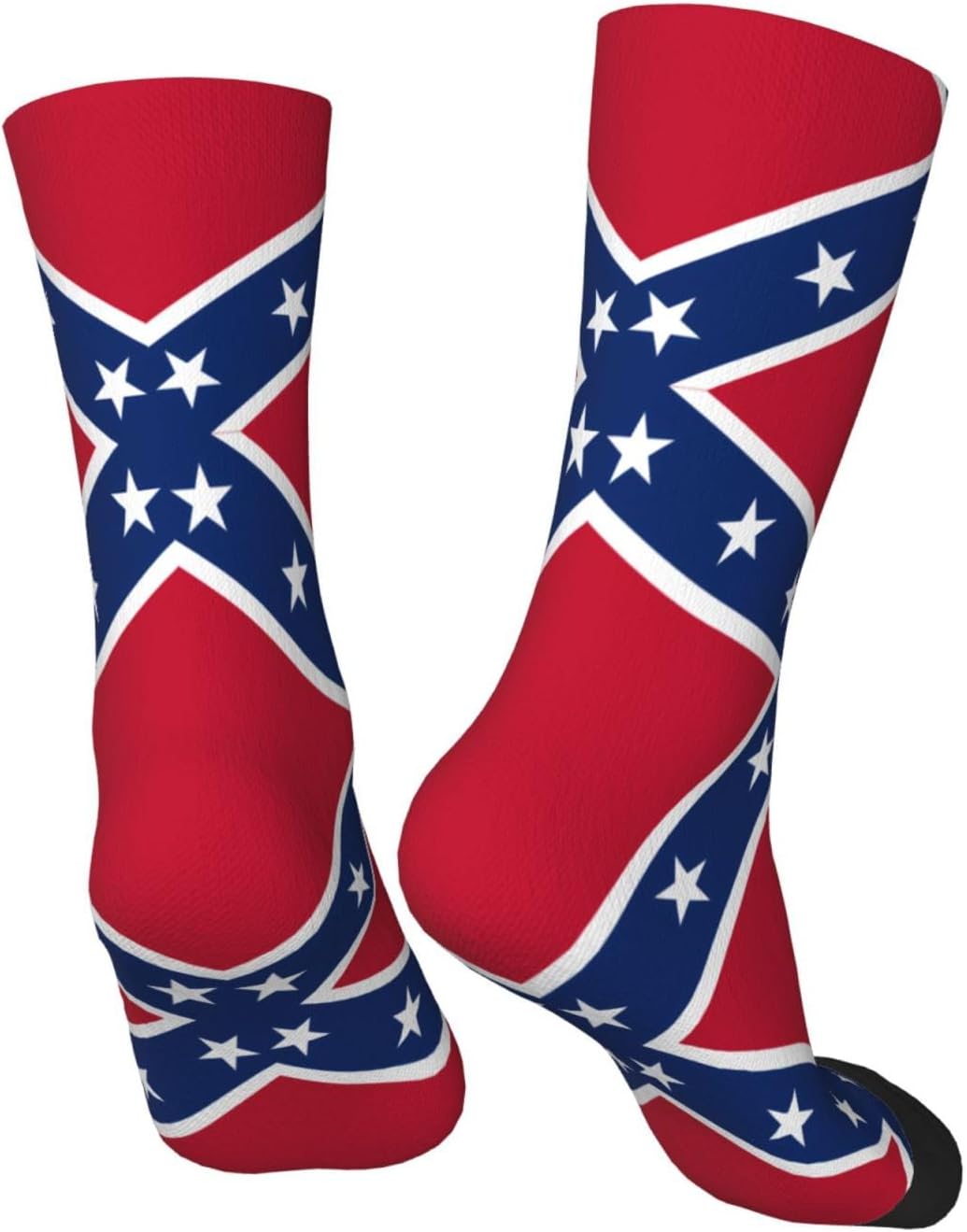 Confederate flag Printed 1 Black stretch mid calf socks, warm and suitable for sports and running.