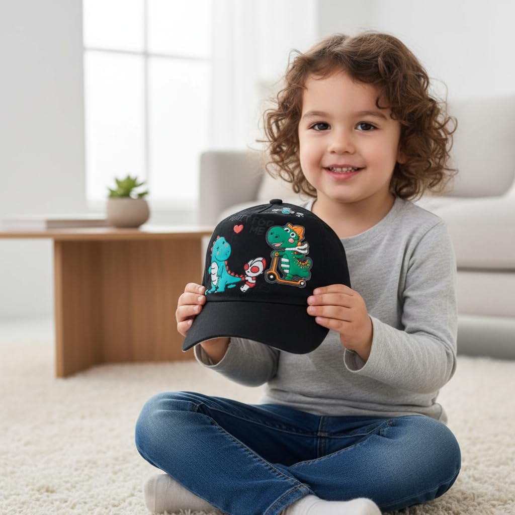 Kids Dinosaur Baseball Cap| Cute Toddler Boys Girls| Wait for Me Cartoon Sun Hat – Adjustable Outdoor Summer Play Travel Sports Cap